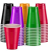 Amcrate Disposable Plastic Cups, Assorted Colors Plastic Cups, 18-Ounce Plastic Party Cups, Stron...
