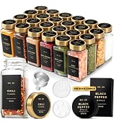 EDELHAUS Glass Spice Jars with Label, 24x Gold Stainless Steel Lids | Airtight Lids keep spices f...