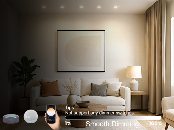 Enjoy the unique 1%-100% smooth dimming feature of the smart lights