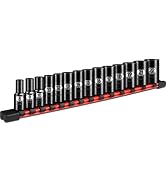 UPENJOK 14-Piece 3/8" Drive Semi-Deep Impact Socket Set, Metric Size (8-22mm) 6-Point Socket Set,...