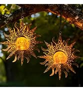 2 Pack Garden Decor Hanging Lanterns Outdoor Waterproof,Solar Lights Metal Sun Gifts Decoration f...