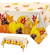 Thanksgiving Fall Disposable Tablecloth, 2 Pack Rectangle Fall Pumpkin Tablecloth Thanksgiving Ta...