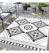 Waterproof Outdoor Rug 5x8ft, Boho Reversible Plastic Straw Mat for Patio RV Deck Porch Backyard ...