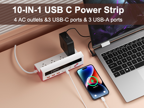 KWRNVO Power Strip with USB Ports, Retro Game-Inspired Power Strip for Work and Travel