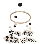 GLACIART ONE Black and White Baby Crib Mobile | Safe High Contrast Wool Toys, Neutral Room Decor ...