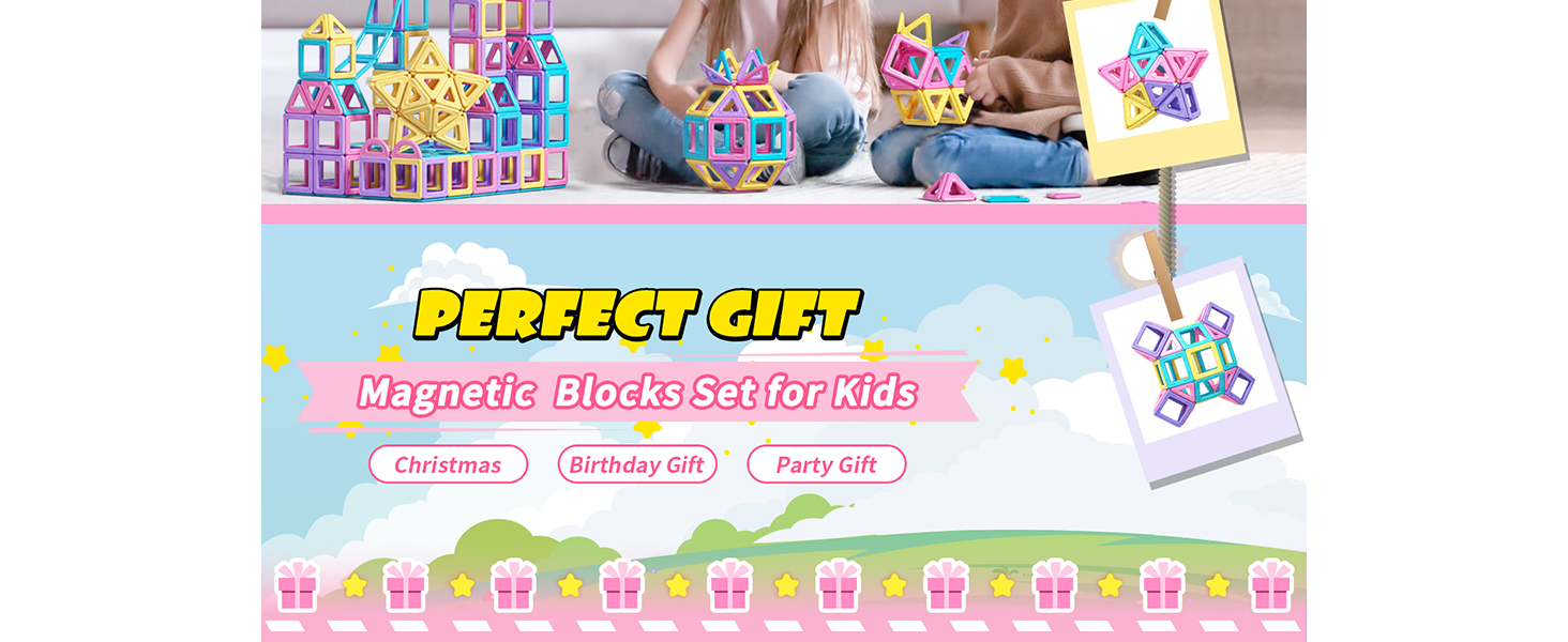 Magnetic Tiles Kids Toys STEM Magnet Toys for Toddler Magnetic Blocks Building Toys