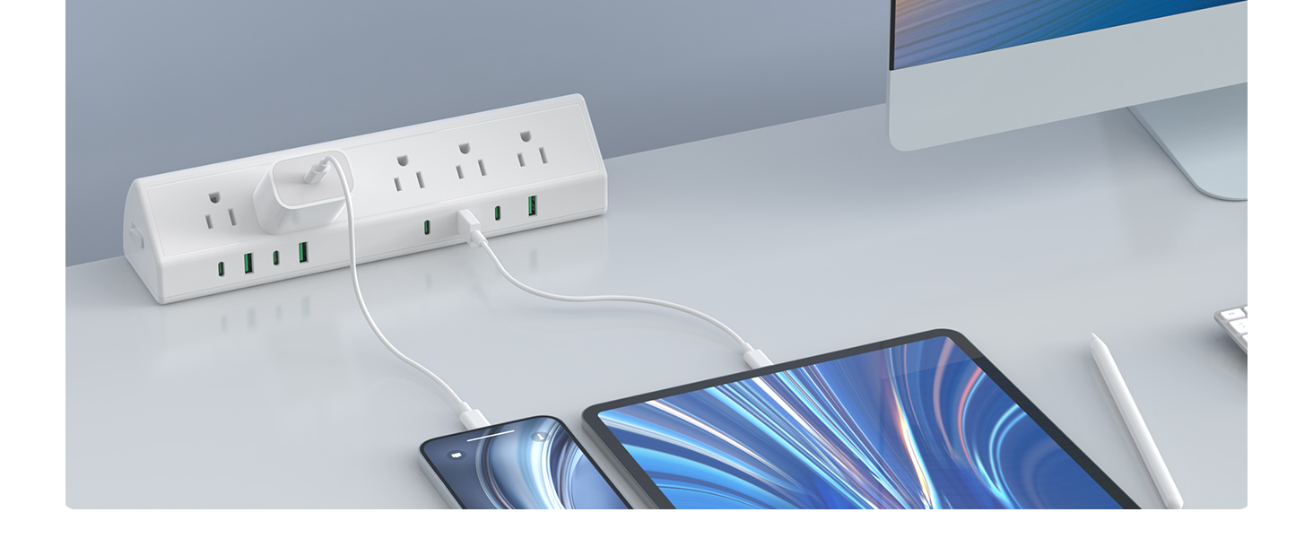 Nightstand Edge Mount Power Strip with USB-C Ports