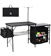 Nice C Camping Kitchen Table, Portable Folding Camp Cook Station, Storage Organizer, with Light P...