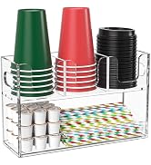 KEENWEGO Disposable Coffee Cup Dispenser with Handles, 2-Tier 4 Compartments Clear Acrylic Paper ...