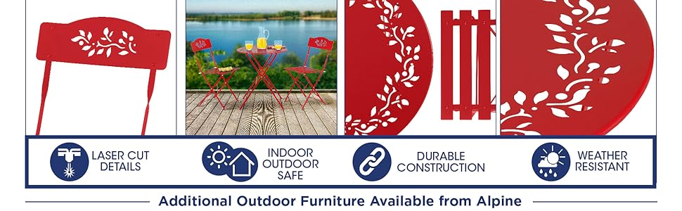 msy100a-rd, alpine corporation, alpine, outdoor furniture, furniture, bistro set, chairs, table