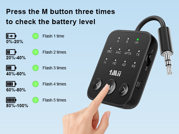 bluetooth transmitter with battery level