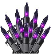 woohaha Halloween Lights,50 Mini Incandescent Bulb Purple String Lights,Plug in with Black Wire 1...