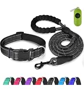 Dynmeow Reflective Dog Collar and Leash Set, 6FT Strong Climbing Rope Leash with Padded Handle, A...