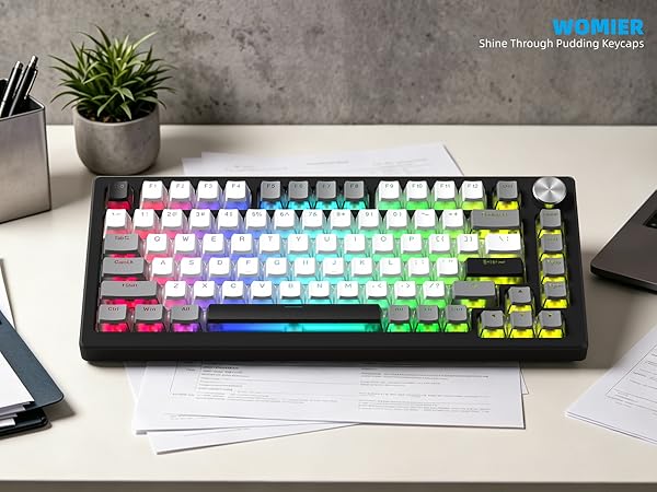 PBT Shine Through Keycaps for mechanical keyboard, Pudding Keycaps 60% 75% 100% Keyboard
