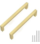 Goldenwarm 10 Pack 5 Inch Solid Cabinet Handles Brushed Gold Cabinet Pulls Square Gold Drawer Pul...