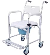 Donext Shower Chair with Wheels 4 in 1 Bedside Commode Wheelchair Waterproof Rolling Transport Ch...