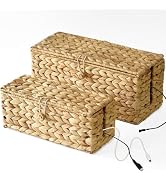 CHI AN HOME 2-Pack Wicker Cable Management Box, Handmade Water Hyacinth Cable Organizer with Lid,...