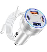 65W iPhone 15/16 Pro Max USB C Car Charger, 4-Port USB-C&USB-A Car Charger Adapter Fast Charging ...