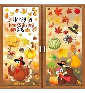 Thanksgiving Window Clings, 6 Sheet 73 Pcs Fall Turkey Clings for Glass Windows Turkey Window Dea...