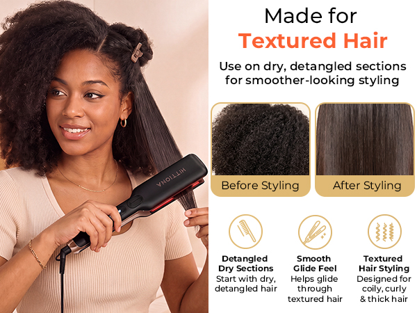 HITTIONA wide ceramic hair straightener for textured natural hair