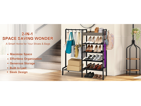 2-in-1 Shoe Rack with Bag Organizer