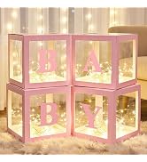Lovelite Baby Boxes with Letters for Baby Shower, 4 Clear Baby Balloon Boxes with LED Fairy Strin...