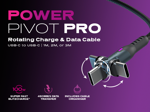 statik powerpivot charging cable rotating pivoting head reinforced right angle 90 degree 180 USB C