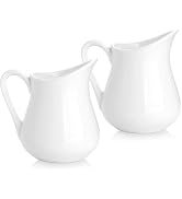 2 Pack Small Creamer Pitcher, 8 oz Classic White Ceramic Pitcher for Milk | Milk Jug with Handle,...