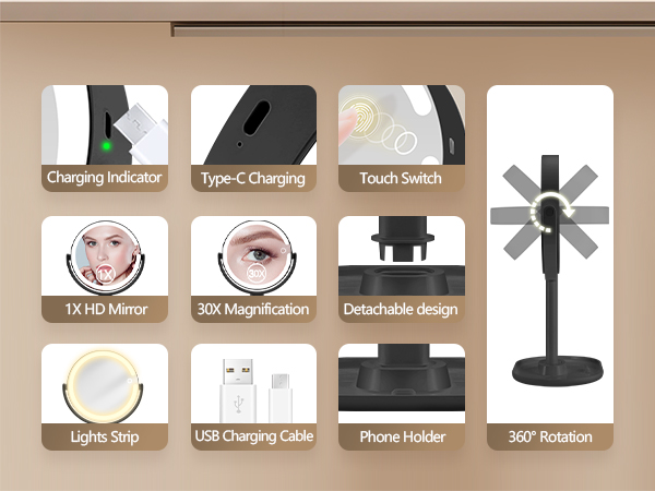 portable makeup mirror with light