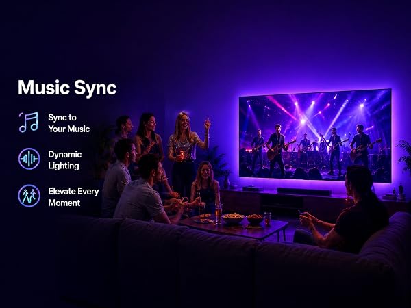 Music sync TV LED backlight reacts to beats for immersive party & concert vibes.