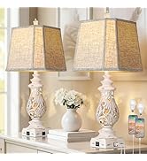 PARTPHONER 29" Table Lamps Set of 2, Bedside Lamps with USB A+C Ports & Night Light, Farmhouse Ni...