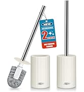 2 Pack Toilet Bowl Brush and Holder, Durable Toilet Scrubber Bristles, Long Stainless Steel Handl...