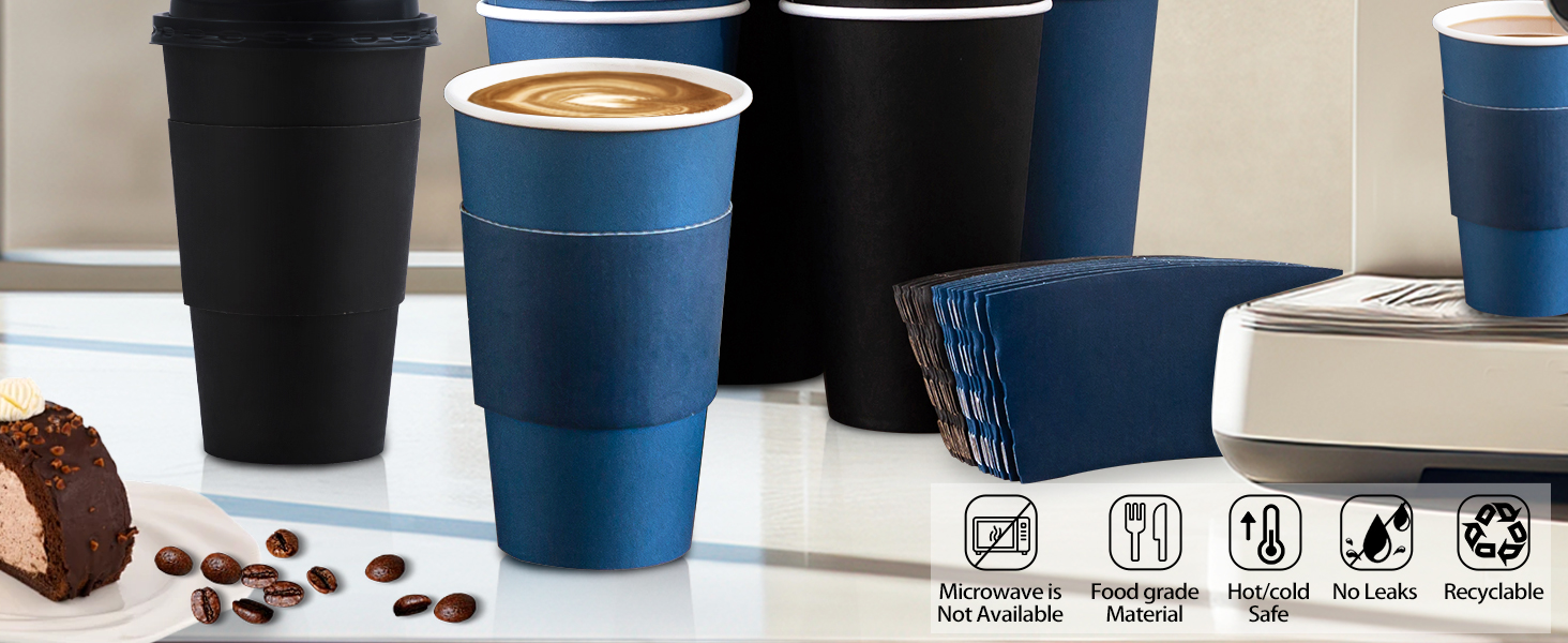 100 Pack 16 oz Disposable Coffee Cups with Lids and Sleeves