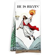 JOQUXI Funny He is Rizzin Jesus Basketball Kitchen Towels, Christian Easter Decorative Hand Tea T...