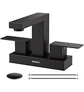 Matte Black Bathroom Sink Faucet, Hurran 4 inch Bathroom Faucets for Sink 3 Hole with Pop-up Drai...