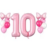 Pearl Pink Number 10 Balloon, 40 Inch 10th Birthday Balloons, 12Pcs Macaron Pink White Latex Ball...
