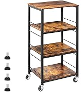 Rolling Kitchen Cart Industrial Serving Cart 4 Tier Wood Utility Island on Wheels Rolling Bar Car...