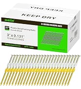 meite Framing Nails, 21 Degree 3" X 0.131", Round Head Galvanized Nails (1,000 Counts) Smooth Sha...
