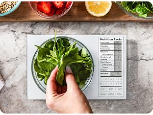Weigh ingredients on greater goods food scale perfect for portion control
