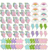 MXCOIRTP 152PCS Self-Adhesive Chenille Letters Patches, Varsity Letter Patches Sticker -Rainbow F...