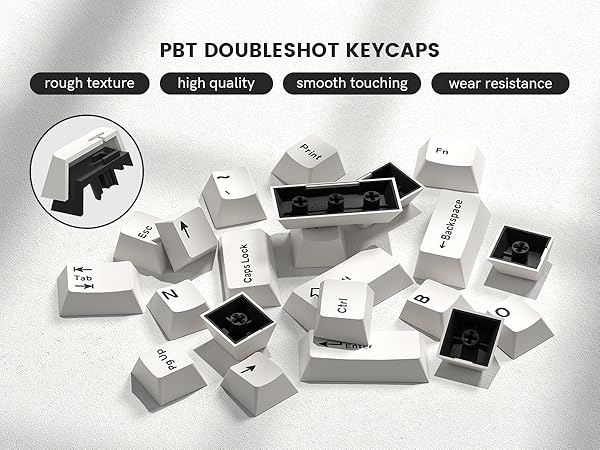 Double Shot PBT keycaps Set, Retro Milky White Keyboard caps,Cherry Profile Keycap 60 75 100 Percent