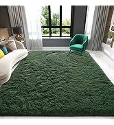 Zedrew Deep Green Area Rugs 4x6 Feet Rug for Bedroom Living Room, Cute Indoor Shaggy Carpets, Plu...