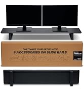 ULTRARM Moodular Wooden Monitor Stand 45.6” (116cm) Large Desk Organizer with Metal Slide Rails f...
