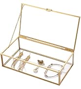 AMGSH 7.8" Golden Vintage Glass Keepsake Box | Glass Jwelry Lidded Box Decorative Glass Boxes for...