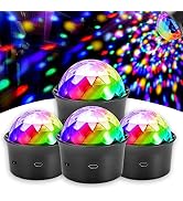 HOVOYNN 4 Packs Mini Disco Ball Lights, Voice Activated Multicolor USB Rechargeable Battery Car D...