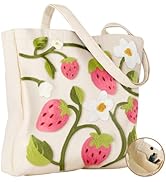 Miss Adola Embroidery Canvas Tote Bag for Women - Reusable Totes with Pocket & Buckle Aesthetic C...