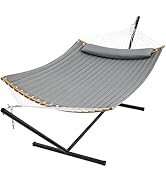 SUPERJARE Hammock with Stand, 2 Person Heavy Duty Hammock Frame, Detachable Pillow & Strong Curve...