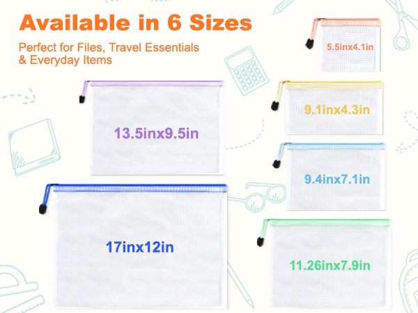 mesh zipper pouch 6 size