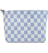 STARDW Parallel Checkered Makeup Bag Cute Cosmetic Bags for Women, Travel Toiletry Bag Large Capa...