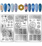 PH PandaHall 3pcs Chinese Porcelain Nail Stamping Plates Dragon Phoenix Patterns Nail Art Templat...
